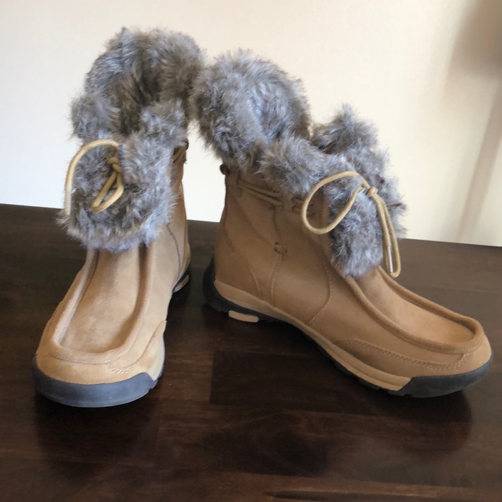 Lands’ End Suede and Faux Fur Booties